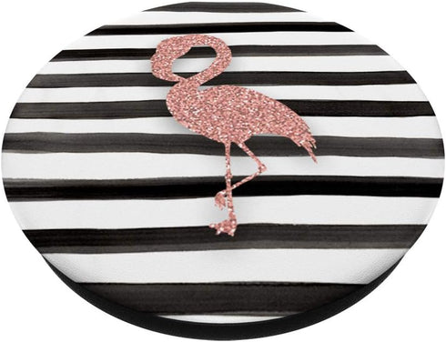 Pink Flamingo on White Black Stripe Pattern PopSockets PopGrip: Swappable Grip for Phones & Tablets