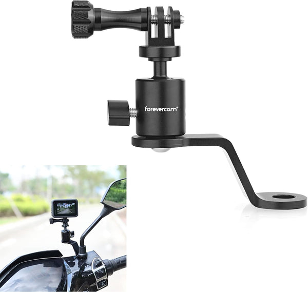 Motorcycle Rearview Mirror Mount for GoPro, Aluminum Bracket Holder (360 Degree Rotation & 10mm Hole) Compatible with