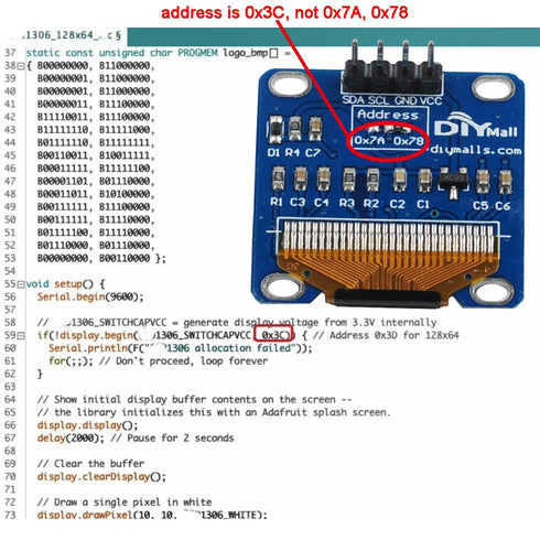 0.96" inch 0x3C 4pin 128x64-1306 3.3V-5V ESP8266 ESP32 (Pack 3) OLED Display Screen Module Address of S S - D Blue