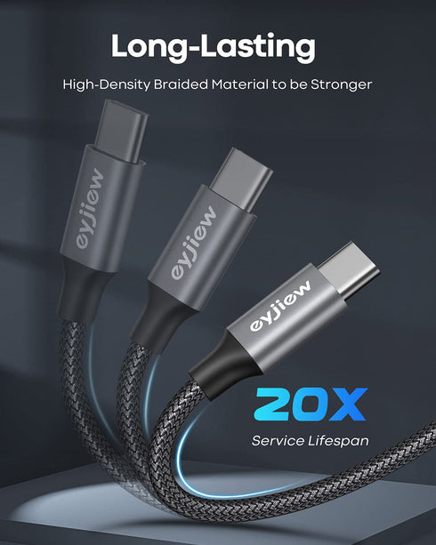 12FT USB C to USB C Cable (2-Pack), 60W PD Long Fast Charging Cord for iPhone 15/15 Pro/Samsung Galaxy S23
