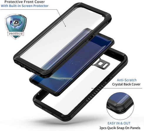 Lanhiem IP68 Waterproof Dustproof Case for Samsung Galaxy S8+ Plus, Rugged Shockproof Phone Cover with Built-in Screen