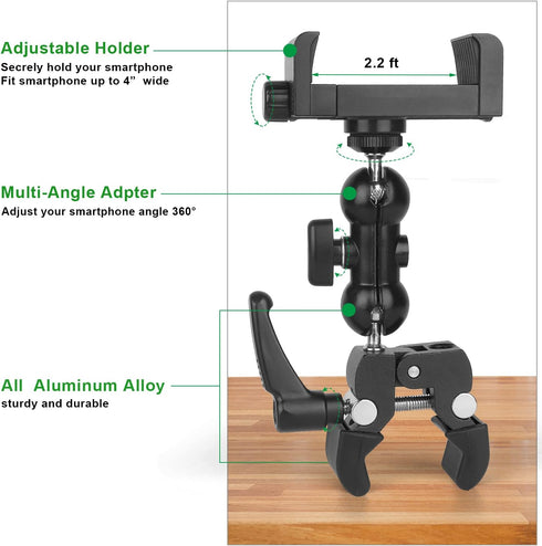 iTODOS Cell Phone Holder Mount Clip for Golf Cart, Wheelchair, Walker, Stroller, Spin Bike, Table - Fits iPhone,