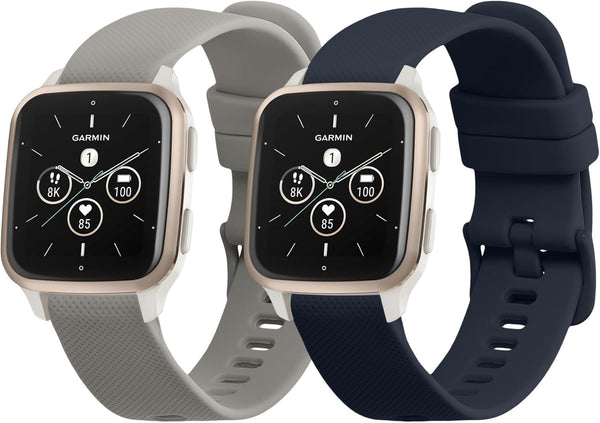 kwmobile Straps Compatible with Garmin Venu Sq 2 Music/Sq 2, 2x Replacement Silicone Watch Bands - Black/Grey