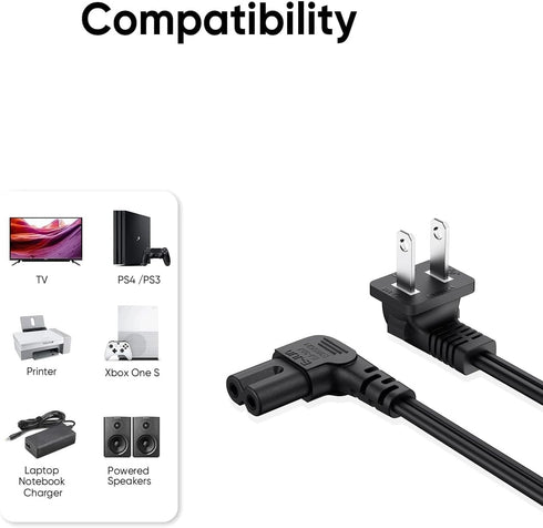 IJP 10FT 24" 32" 40" 43" 48" 49" 50" 55" 60" 65" 75", UN40 UN43 UN48 90 18AWG 2-Prong C7 Longer TV Power Cord