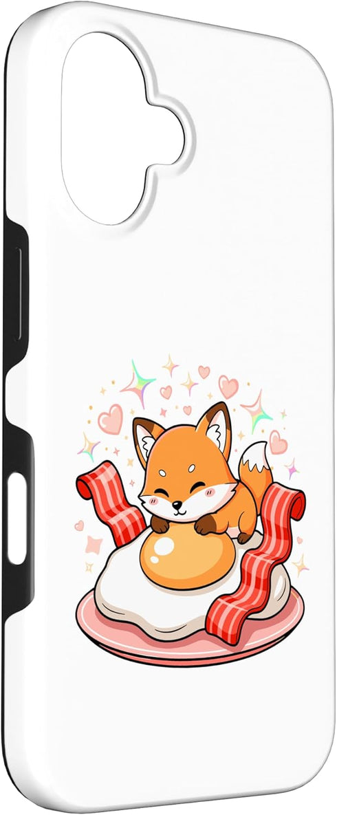 Kawaii Fox Breakfast Bacon Egg Hearts 16 Cute Fox Sleeping On Egg with Bacon Hearts Case for iPhone