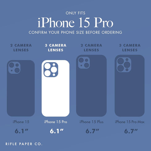 Rifle Paper Co. iPhone 15 Pro Case - Garden Party Blue, Compatible with MagSafe, 12ft Drop Protection, Slim Fit