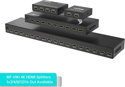 MT-ViKI 1x4 HDMI Splitter, 4 Ports with AC Adapter, 4Kx2K@30Hz 3D Full HD Distributor for PS4, Fire Stick, HDTV