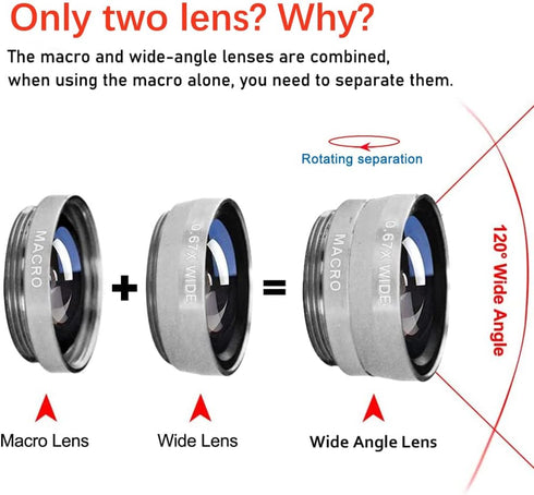 Silver 3 in 1 Cell Phone Camera Lens Kit, Universal Wide Angle Macro Fisheye Lens for iPhone Samsung Android