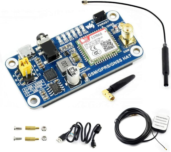 Raspberry Pi GSM/GPRS/GNSS Bluetooth HAT Module, SMS GPS UART Based on SIM868 for Raspberry Pi 4B/3B/3B+/2B/Zero/Zero W