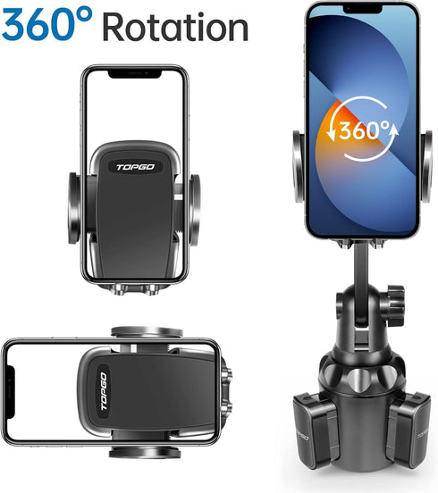 TOPGO Cup Phone Holder for Car, Adjustable Pole Car Cup Holder Phone Mount for iPhone 14 and More - Black