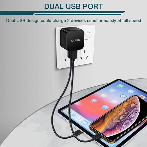 2Pack USB Wall Chargers, 2.4A Dual Port Fast Charger Block for iPhone, Samsung Galaxy, LG Stylo, Google Pixel