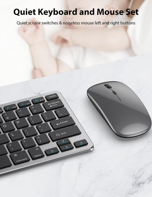 Wireless Keyboard and Mouse for Mac, 2.4G/Bluetooth Combo Ultra Slim Compact 78 Keys Rechargeable Low Profile Set