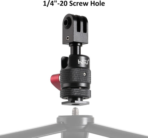 HSU Cold Shoe Mount Adapter - Aluminum 1/4”-20 Screw Hole 360° Rotation Tripod Mount for GoPro Hero