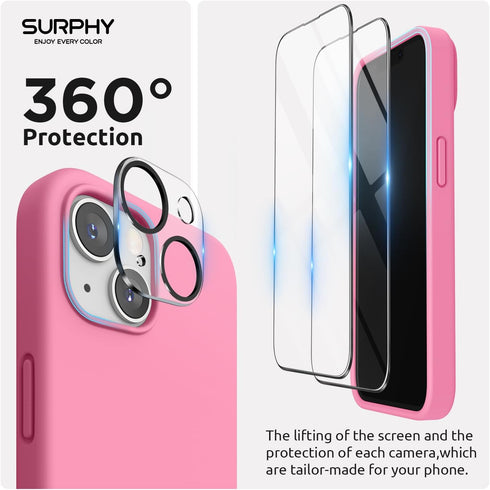 SURPHY iPhone 14 Case (6.1", 2022) - Pink Liquid Silicone, MagSafe Compatible, with 2 Screen Protectors & Camera Cover.