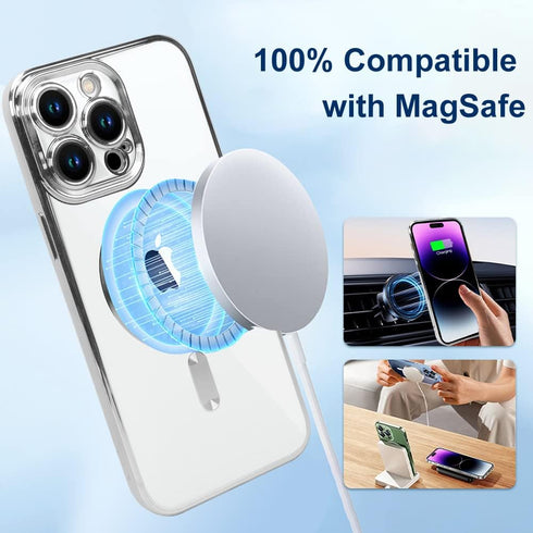 ZIYE iPhone 15 Pro Max Case - Magnetic, MagSafe Compatible, Clear Plating, Soft TPU Bumper, Full Camera Protection,