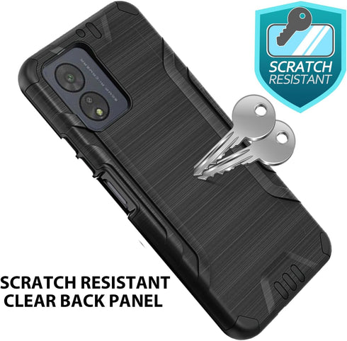TJS Boost Celero5G SC 2024 Case, Hybrid Shockproof Metallic Brush Finish with Tempered Glass Screen Protector, Black