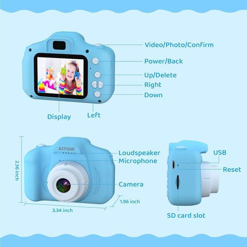 Kids Camera, Upgrade HD Digital Camera for Toddlers, 32GB SD Card & Silicone Cover (Blue)