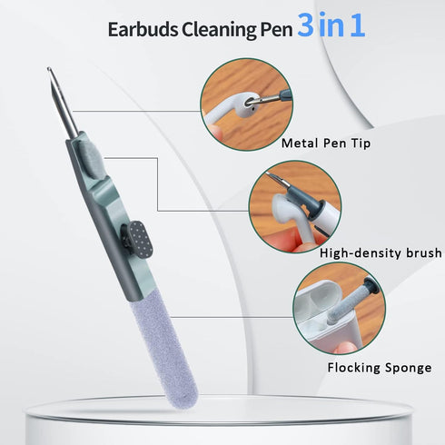 Airpod Cleaner Kit Earbud Cleaning Kit for Airpods Pro 1 2 3 Multi-Function Cleaning Pen with Soft Brush Flocking Sponge Suitable for Bluetooth Headset, Charging Box, Mobile Phone, Earbud (1Pcs)
