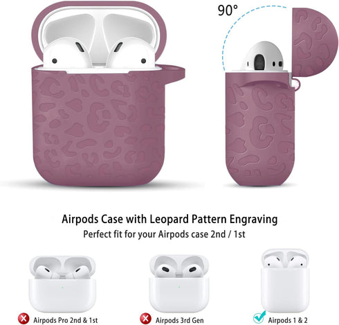 Leopard Engraved Skin Cover for AirPods Case & 2nd Generation, Soft Silicone Full Protection, Smoke Violet
