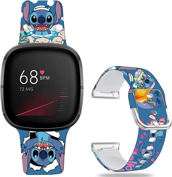 Stitch Holiday Pink Couple Bands - Compatible with Fitbit Sense/Sense 2/Versa 3/Versa 4 Soft Sport Strap