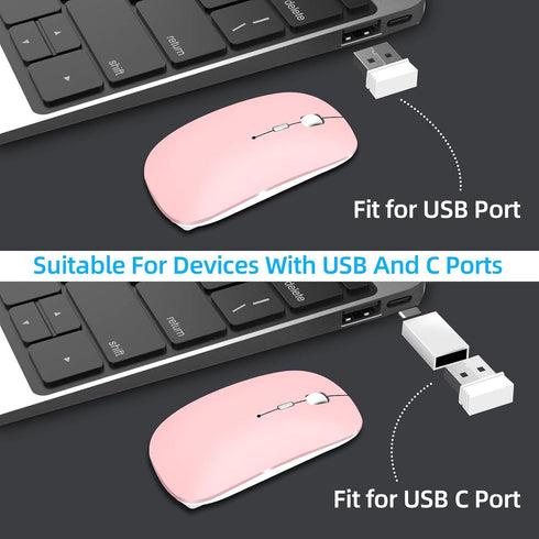 Wireless Mouse for Laptop, Bluetooth Mouse for MacBook Pro/Air/iPad/Chromebook, Rechargeable Dual Mode, Pink
