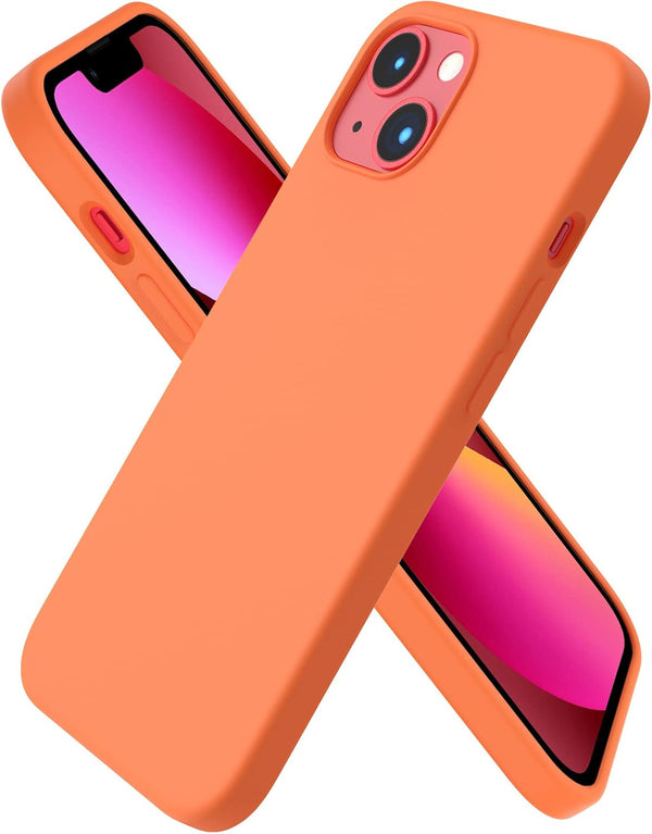 ORNARTO Slim Liquid Silicone Case for iPhone 13 6.1, Full Covered Soft Gel Rubber Cover, Orange