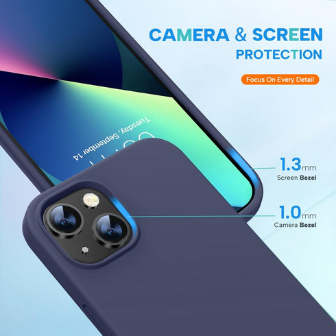 Miracase iPhone 13 Case - Shockproof Liquid Silicone, Navy Blue, with Tempered Glass Protector & Soft Microfiber Lining.
