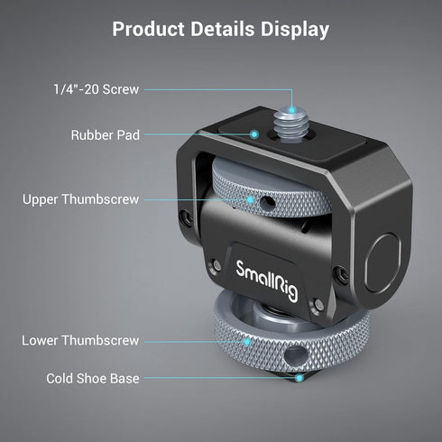 SmallRig Camera Monitor Mount Lite with Cold Shoe, Swivel 360° and Tilt 180° Holder for Field Monitor