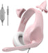 Pink Cat Ears Gaming Headset with Microphone for PS4 Xbox One PS5 Controller, Over Ear Wired Headphones with Mic for PC Computer Mac Laptop and Consoles