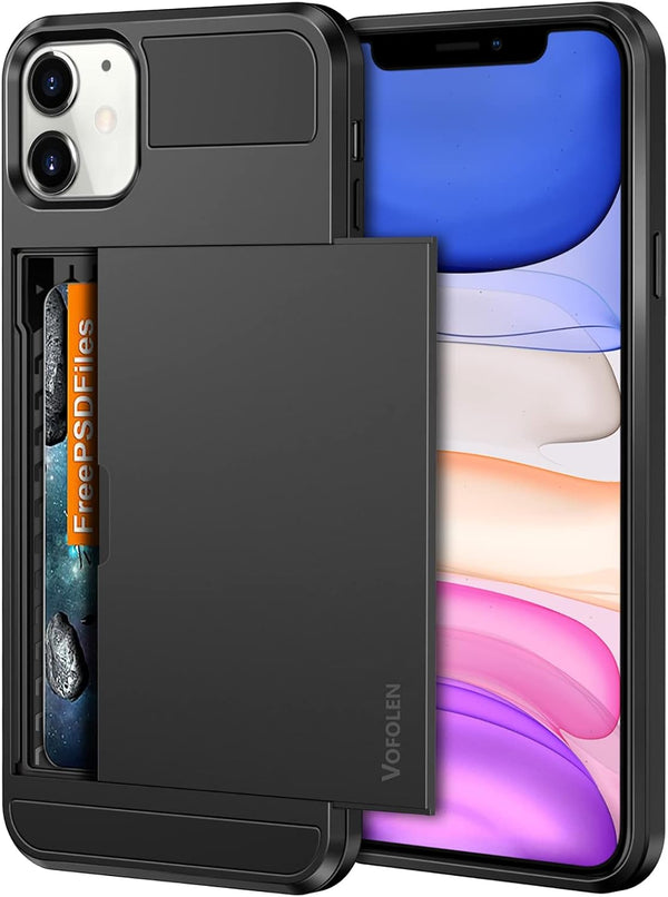 Vofolen iPhone 11 Case - Black Dual Layer Wallet with ID Slot, Anti-Scratch Bumper Armor & Hidden Pocket, 6.1"