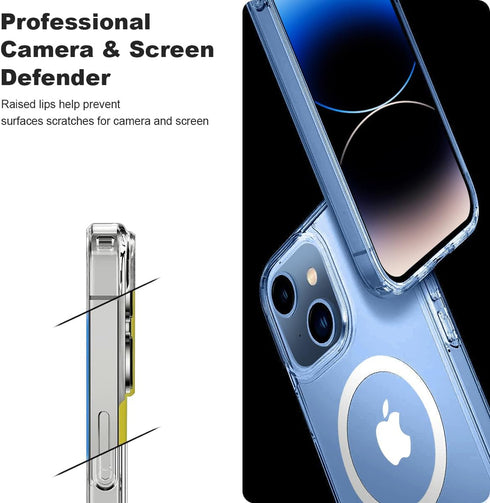 Clear Magnetic Slim Case for iPhone 13 & 14 - 10FT Military Grade Protection, MagSafe Compatible (6.1")