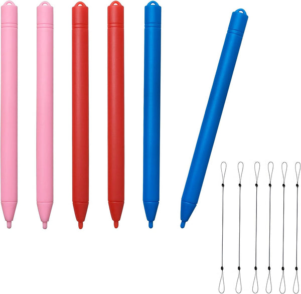 Replacement Stylus Drawing Pen for LCD Writing Tablets, 6 Elastic Lanyards, Colorful Stylus Pen for Kids Drawing Tablet