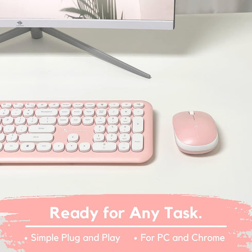 X9 Pink Keyboard and Mouse Combo - 2.4G Wireless Cute Colorful Wireless Set (110 Keys and 18 Shortcuts) for PC and