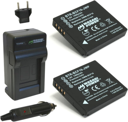 Wasabi Power Battery (2-Pack) and Charger for Panasonic Lumix DMW-BCF10, DMW-BCF10E, DMW-BCF10PP, CGA-S/106B, DMC-F2,
