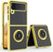 TJS Case for Samsung Galaxy Z Flip 3 5G, Metal Ring Kickstand, Magnetic Support, Drop Protective Cover (Yellow)