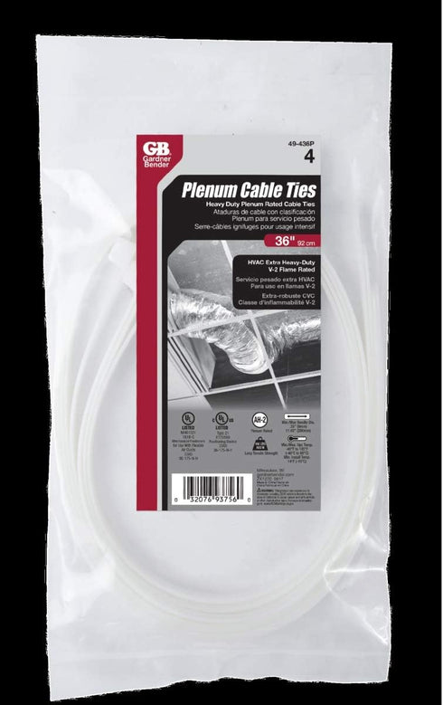 49-436P Plenum Cable Ties, Heavy-Duty, 36-in, 4-Pk. - Quantity 1 by Ecm Industries Llc