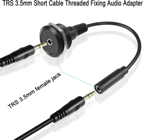 QIANRENON TRS 3.5mm Short Cable Threaded Fixing Audio Adapter 3.5mm Female to Female Stereo Jack