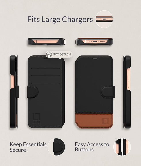 LUPA Legacy Wallet Case for iPhone 13 - Slim & Durable Card Holder - Faux Leather Folio Cover for Men and Women (Sandy