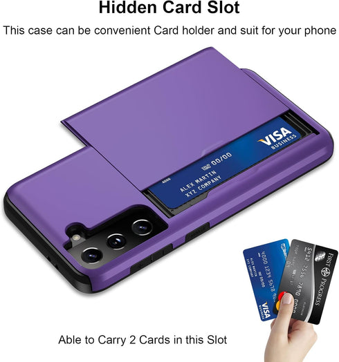 Jiunai Samsung S21 Case, Purple Credit Card Holder Wallet Shell Cover for Galaxy S21 5G 6.2''