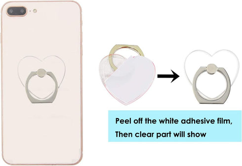 Transparent Heart Cell Phone Ring Holder, 360 Rotation Clear Heart Finger Ring Grip Stand for Phones