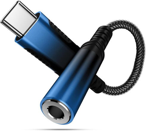 USB Type C to 3.5mm Audio Adapter for Motorola Edge+, iPhone 16, Google Pixel, Nylon Cable to Aux Jack Dongle