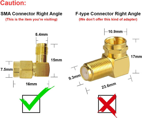 SMA Right Angle RP-SMA Male to RP-SMA Female Connector, 90 Degree Adapter (2 Pcs)