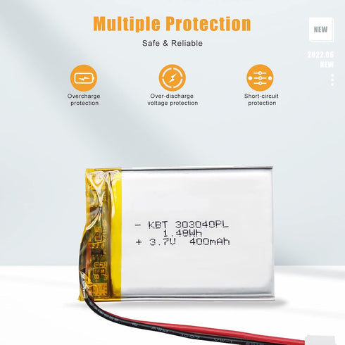 KBT KEEP BETTER TECH 3.7V 400mAh 303040 2.0 KBT Li-Polymer Battery: Rechargeable Lithium-ion Batteries Replacement