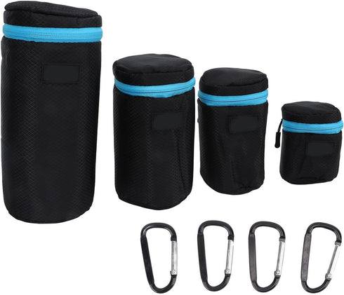 4Pcs Neoprene Waterproof DSLR Camera Lens Pouch Zipper Bag with Metal Hook for Camera Lens