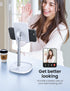 LISEN White Desk Organizers and Accessories, Adjustable Cell Phone Stand for 4-10in iPhone 13 Pro iPad Kindle Samsung