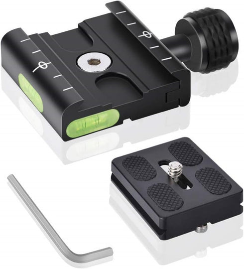 UTEBIT 50mm Arca Swiss Quick Release Plate, Aluminum QR Clamp Adapter with 3/8"&1/4" Screw Hole, Built-in Bubble Level