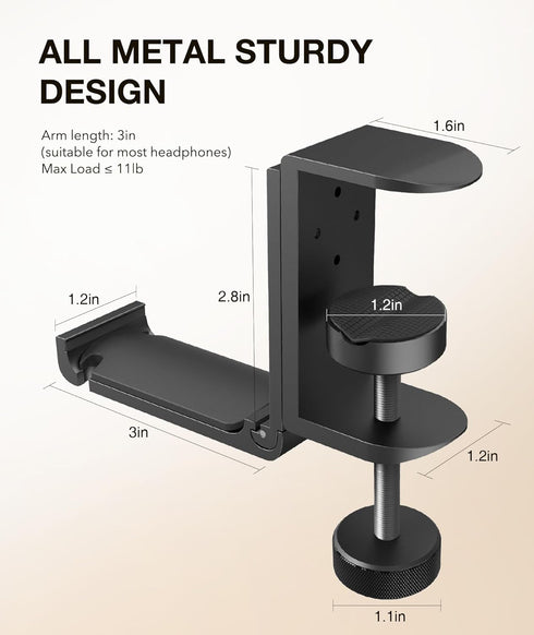 Headphone Hook Desk, Foldable Headset Holder Clamp Hanger Mount with Built-in Cable Clip Organizer