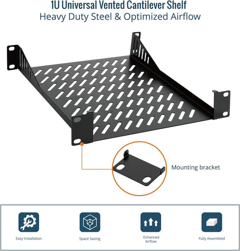 Tecmojo 1U 10" 10.23" Rack Mount Shelf for Server Rack, Deep Vented Cantilever Tray, Metal Shelf for Network Cabinet