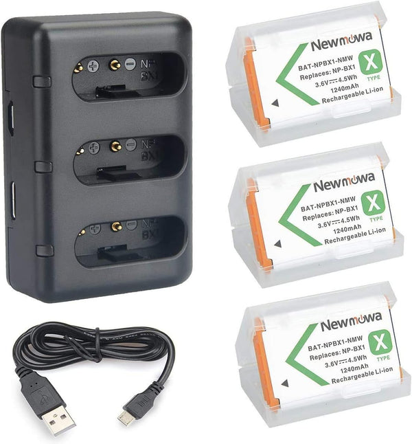 NP-BX1 Newmowa Replacement Battery (3-Pack) and 3-Channel USB Charger Set for Sony NP-BX1, DSC-RX100 Series