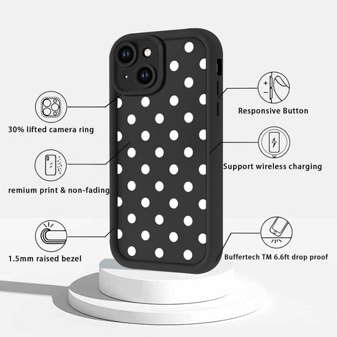 Aoldimu 15 6.1",Simple 15,Black Polka Dot Phone Case for iPhone Trendy Polkadot Pattern Cases Aesthetic Design Cover